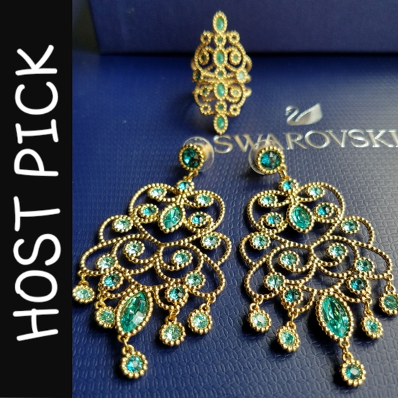 AUTHENTIC Swarovski 18k Gold Plated Azore Filigree Earrings & Ring SET - Picture 17 of 17